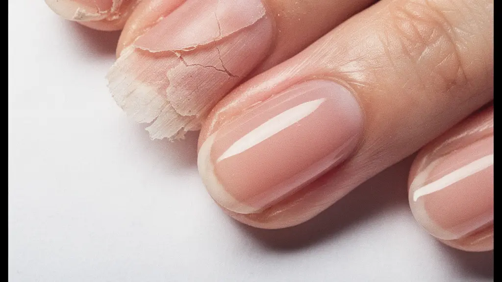 Detailed close-up of fingernails showing keratin structure transformation from damaged to healthy