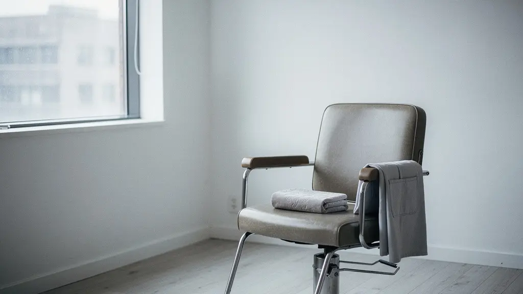 An empty salon chair in a dimly lit space with professional nail tools laid out but unused, symbolizing the gap between job placement promises and reality in beauty education.