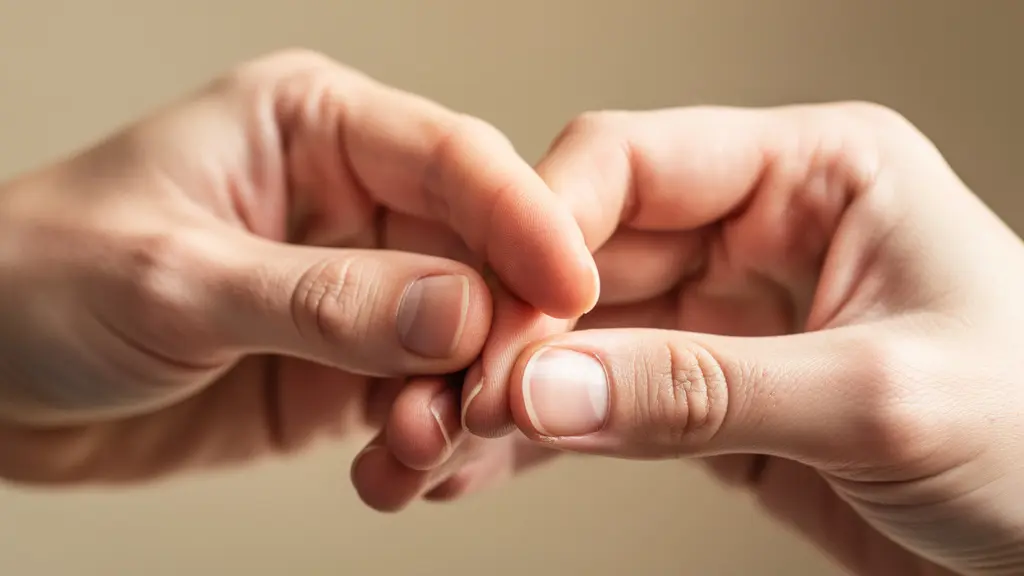 Hands demonstrating gentle circular massage motion on finger sides