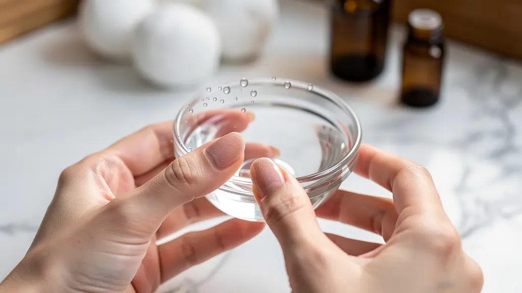Close-up hands demonstrating safe nail polish removal technique with protective ingredients