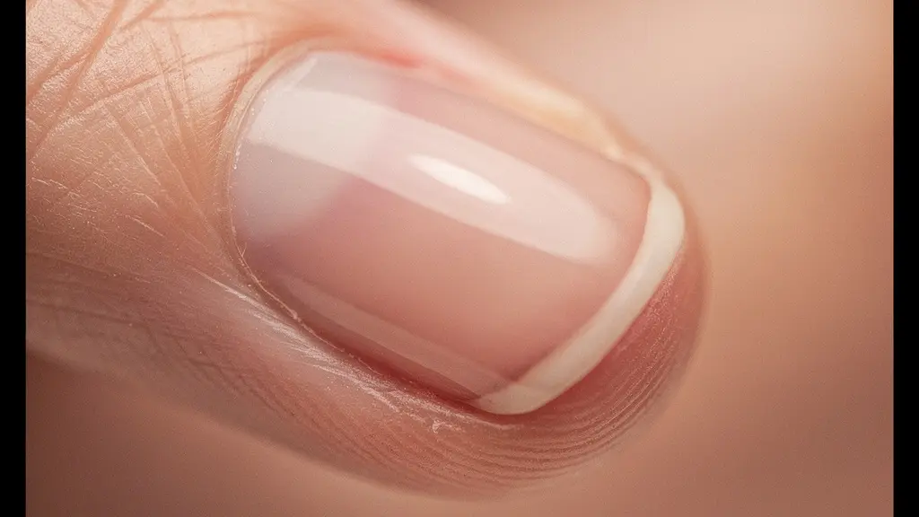 Extreme macro close-up of a freshly manicured fingernail showing natural skin texture around the cuticle, highlighting how authentic nail work looks under close inspection.