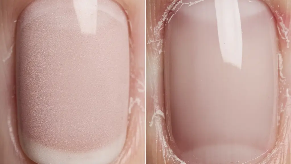 Extreme close-up showing the difference between healthy and over-treated cuticle tissue