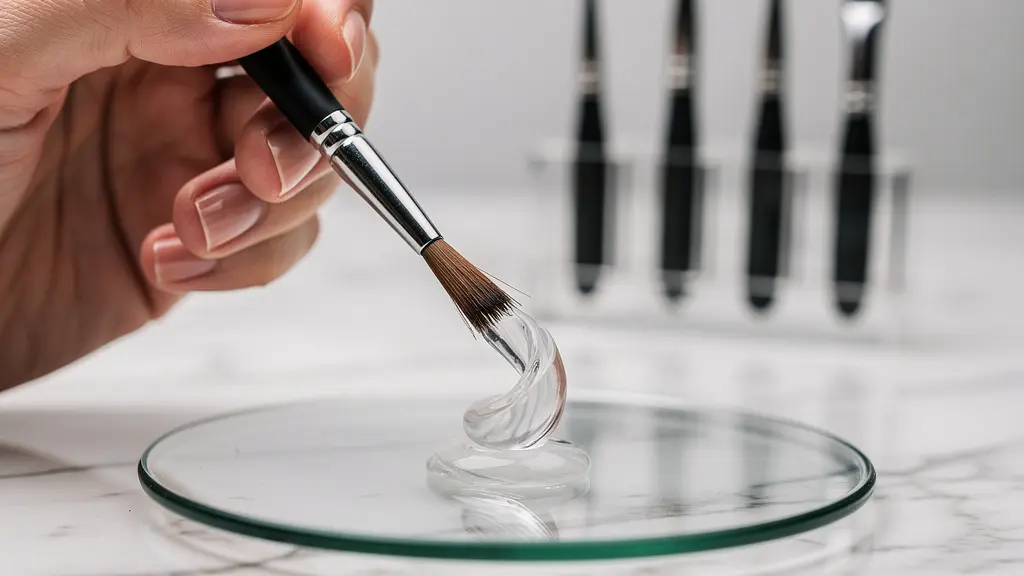 Professional nail technician loading a fine liner brush with gel paint on a palette for precise nail art