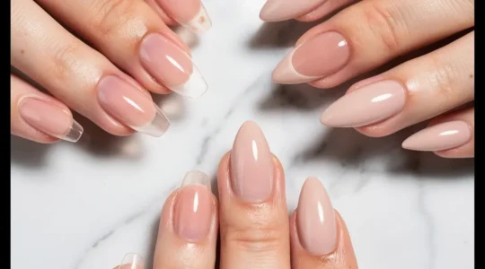 Professional comparison of polygel, acrylic and soft gel nail extensions showcasing their distinct textures and flexibility