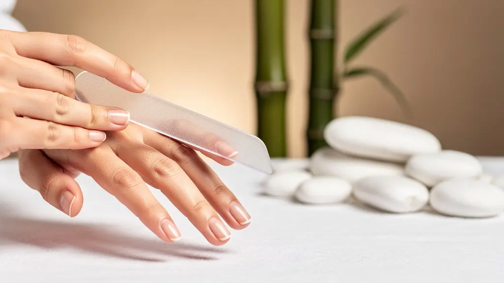 Hands demonstrating proper nail filing technique with minimal pressure