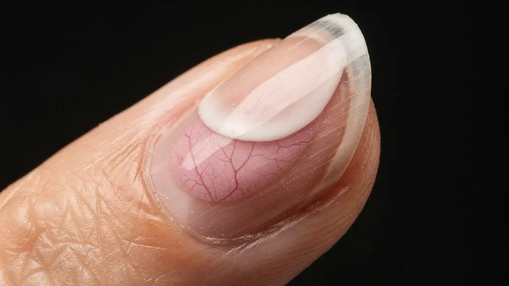 Cross-sectional view of fingernail anatomy showing nail matrix beneath proximal fold