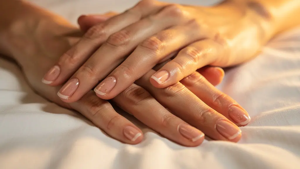 Hands showing nail recovery treatment with moisturizing layers