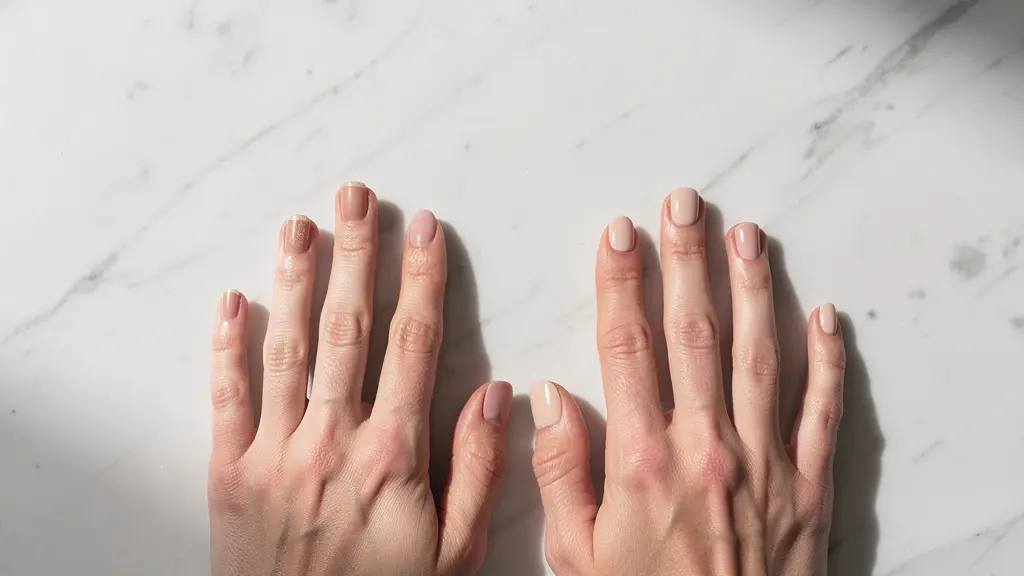 Split-screen comparison showing nail surface with ridge filler creating a smooth flexible layer versus strengthener adding internal structure
