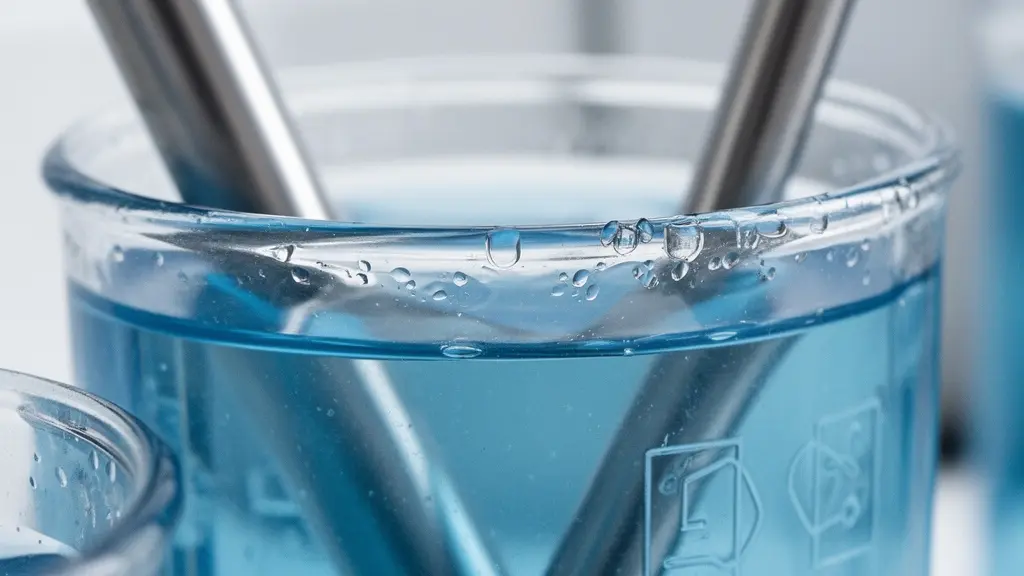 Extreme close-up of properly labeled disinfection containers and sterilization tools