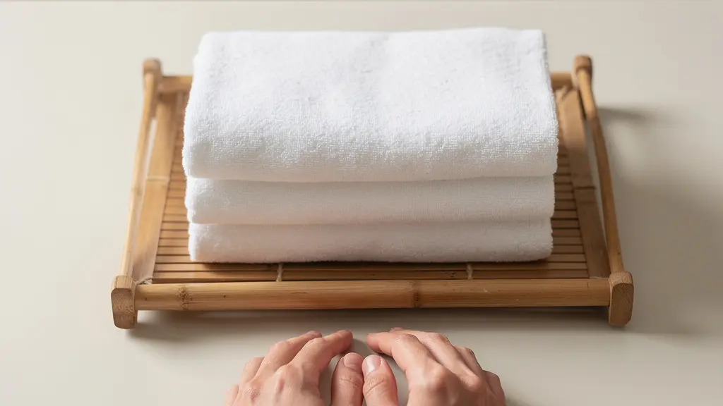 Professional demonstration of warm damp towel technique for cuticle preparation