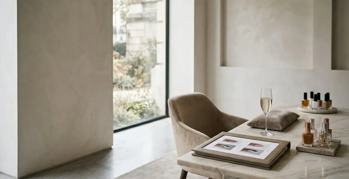 Luxury nail art consultation setup with high-end details and sophisticated ambiance