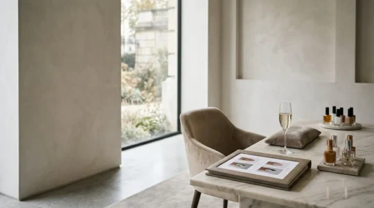 Luxury nail art consultation setup with high-end details and sophisticated ambiance